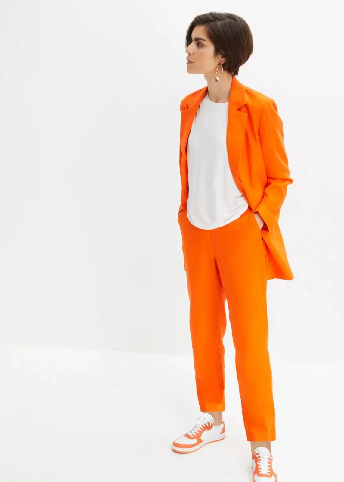 Verkürzte High-Waist-Hose aus Leinen-Viskose-Mix|bonprix Hot