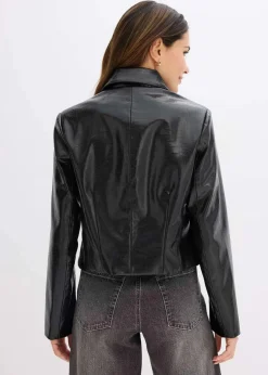 Verkürzte Lederimitat-Jacke mit glossy Krokoprägung|bonprix Online