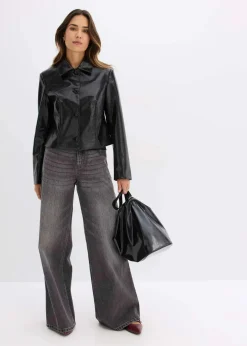 Verkürzte Lederimitat-Jacke mit glossy Krokoprägung|bonprix Online