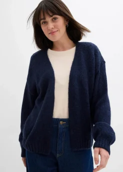 bonprix Pullover & Strickjacken|Bekleidung·Jeans|Verkürzte Oversize Grobstrickjacke dunkelblau