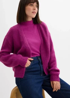bonprix Bekleidung·Umstandsmode|Strickmode|Verkürzte Oversize Grobstrickjacke dunkelfuchsia