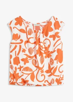 bonprix Bekleidung·Jacken & Mäntel|Blusen & Tuniken|verkürztes Blusentop aus fließender Viskose wollweiß/mango floral
