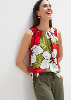 bonprix Bekleidung·Jacken & Mäntel|Blusen & Tuniken|Viskose Blusentop erdbeere/dunkelkhaki floral