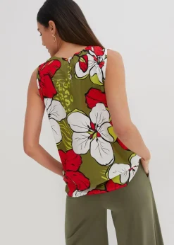 bonprix Bekleidung·Jacken & Mäntel|Blusen & Tuniken|Viskose Blusentop erdbeere/dunkelkhaki floral