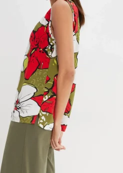 bonprix Bekleidung·Jacken & Mäntel|Blusen & Tuniken|Viskose Blusentop erdbeere/dunkelkhaki floral