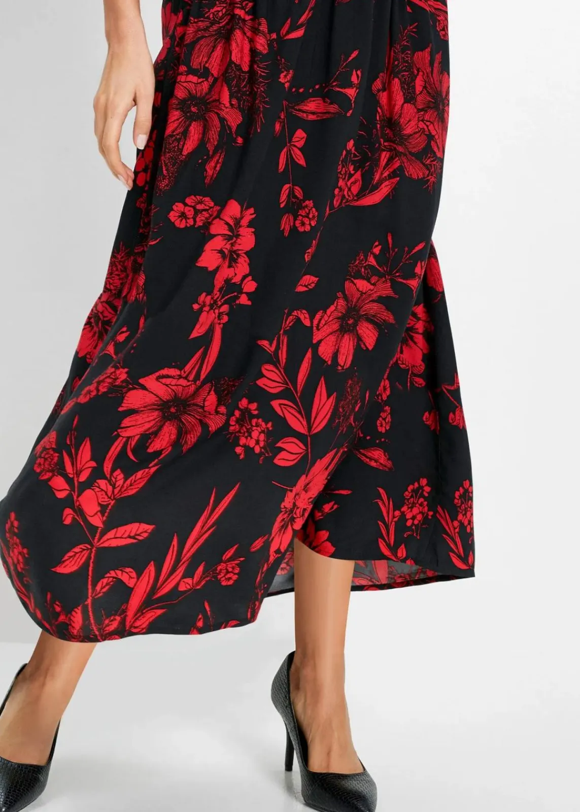 bonprix Röcke|Bekleidung·Sportbekleidung|Viskose Maxirock schwarz/rot floral