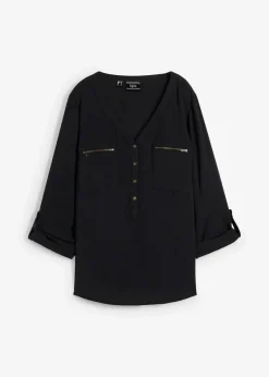 Viskose-Bluse mit V-Ausschnitt, langarm|bonprix Discount