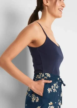 bonprix Bekleidung·Outdoorbekleidung|Bekleidung·Kleider|Viskose-Shorts mit Bindegürtel (2er Pack) dunkelblau geblümt+dunkeloliv uni