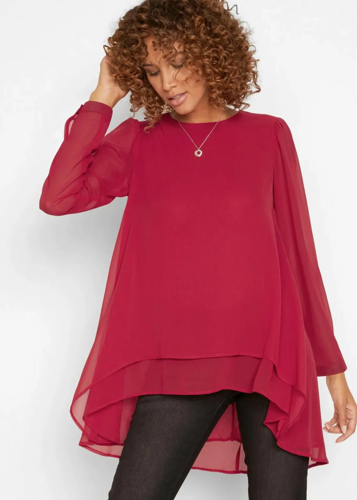 bonprix Blusen & Tuniken|Bekleidung·Jacken & Mäntel|Vokuhila Long-Tunika abendrot