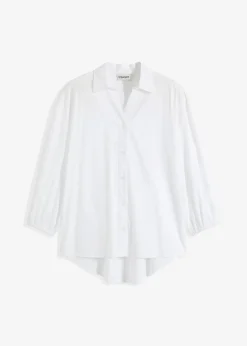 Vokuhila-Bluse aus Baumwoll-Mix|bonprix