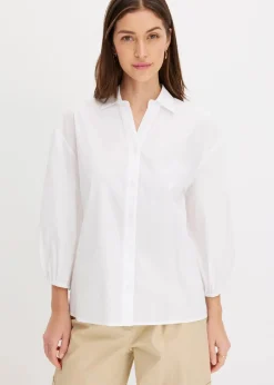 Vokuhila-Bluse aus Baumwoll-Mix|bonprix