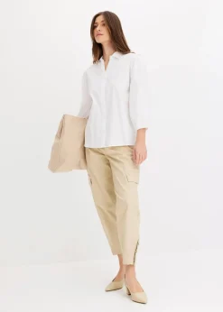 Vokuhila-Bluse aus Baumwoll-Mix|bonprix