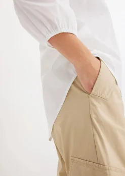 Vokuhila-Bluse aus Baumwoll-Mix|bonprix