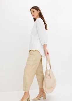 Vokuhila-Bluse aus Baumwoll-Mix|bonprix