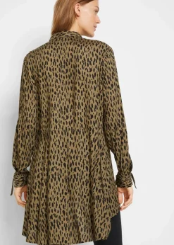 bonprix Bekleidung·Jacken & Mäntel|Blusen & Tuniken|Vokuhila-Bluse aus reiner Viskose schwarz/oliv bedruckt