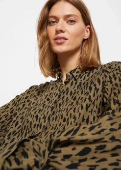 bonprix Bekleidung·Jacken & Mäntel|Blusen & Tuniken|Vokuhila-Bluse aus reiner Viskose schwarz/oliv bedruckt