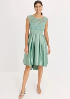 Vokuhila-Kleid aus glänzendem Satin mit Spitze|bonprix Clearance