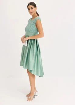 Vokuhila-Kleid aus glänzendem Satin mit Spitze|bonprix Clearance