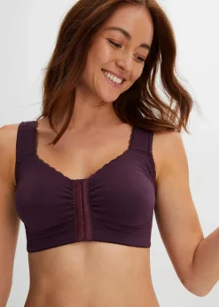 bonprix Große Cups D-H|Nachhaltigere Materialien|Vorderverschluss-BH ohne Bügel mit Bio-Baumwolle (2er Pack) beere + kreidebeige