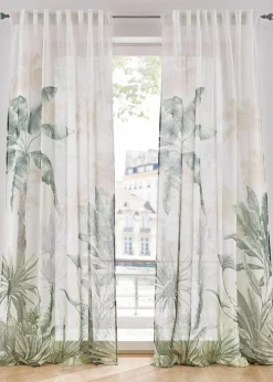 bonprix Vorhänge|Vorhang mit Blätter Druck (1er Pack) grün/weiss
