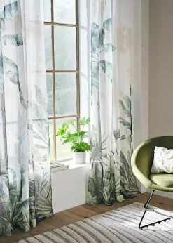 bonprix Vorhänge|Vorhang mit Blätter Druck (1er Pack) grün/weiss
