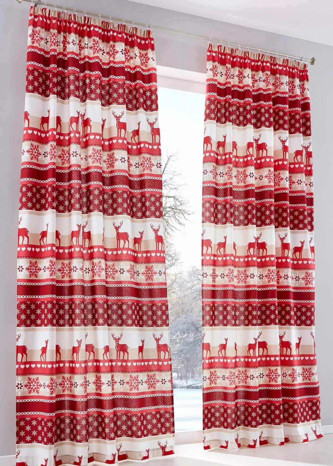 bonprix Vorhänge|Weihnachtsdeko & -Textilien·Gardinen|Vorhang mit Elch Druck(1er Pack) rot