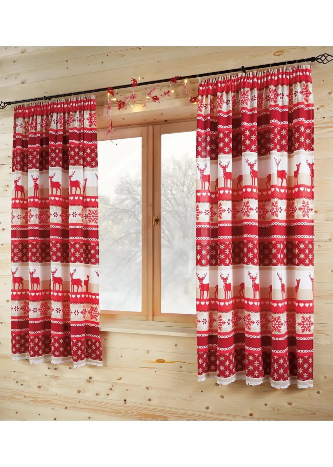bonprix Vorhänge|Weihnachtsdeko & -Textilien·Gardinen|Vorhang mit Elch Druck(1er Pack) rot