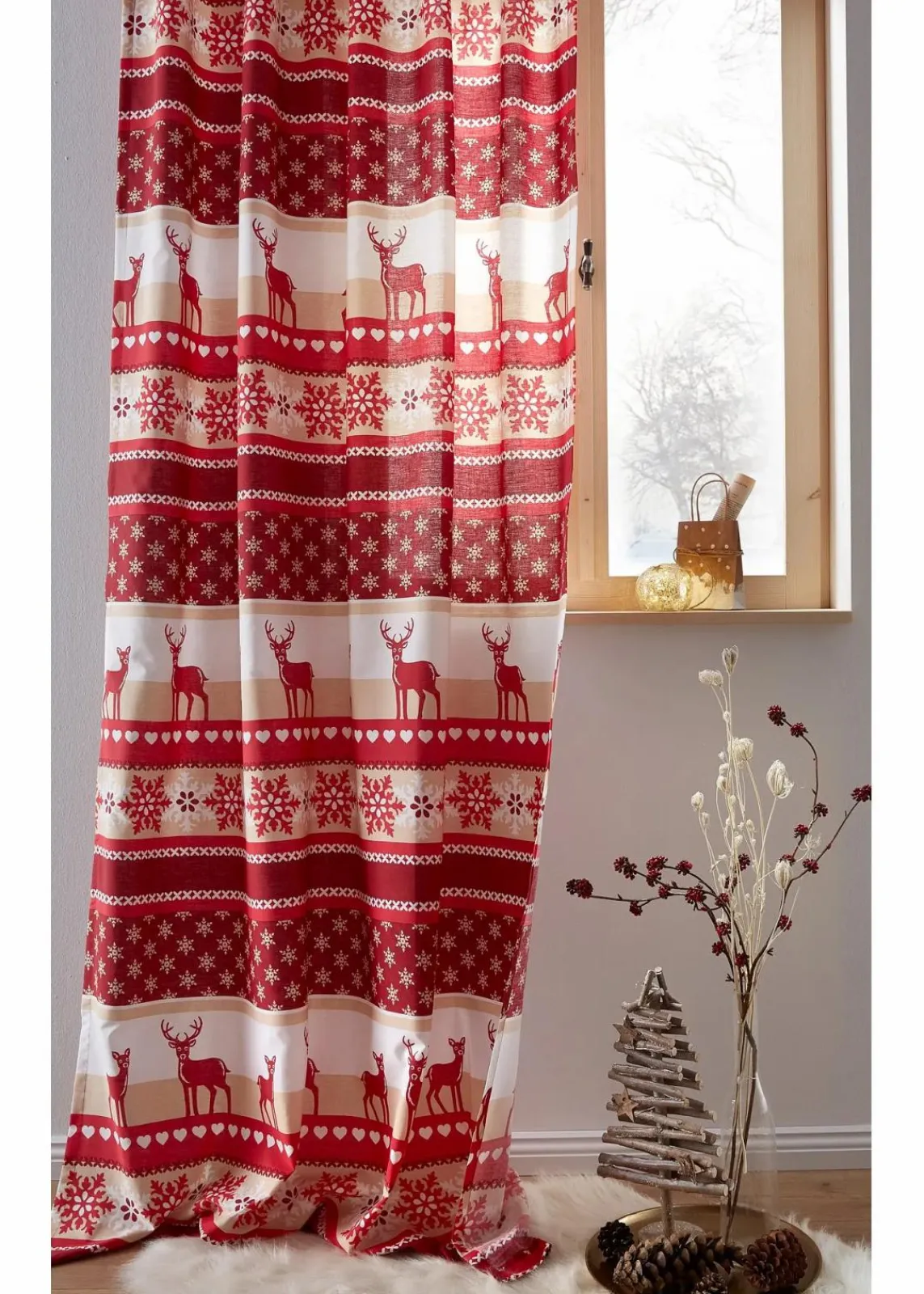 bonprix Vorhänge|Weihnachtsdeko & -Textilien·Gardinen|Vorhang mit Elch Druck(1er Pack) rot