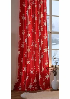bonprix Vorhänge|Weihnachtsdeko & -Textilien·Gardinen|Vorhang mit Sternedruck inkl.Raffhalter (1er Pack) rot