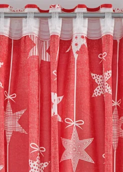 bonprix Vorhänge|Weihnachtsdeko & -Textilien·Gardinen|Vorhang mit Sternedruck inkl.Raffhalter (1er Pack) rot