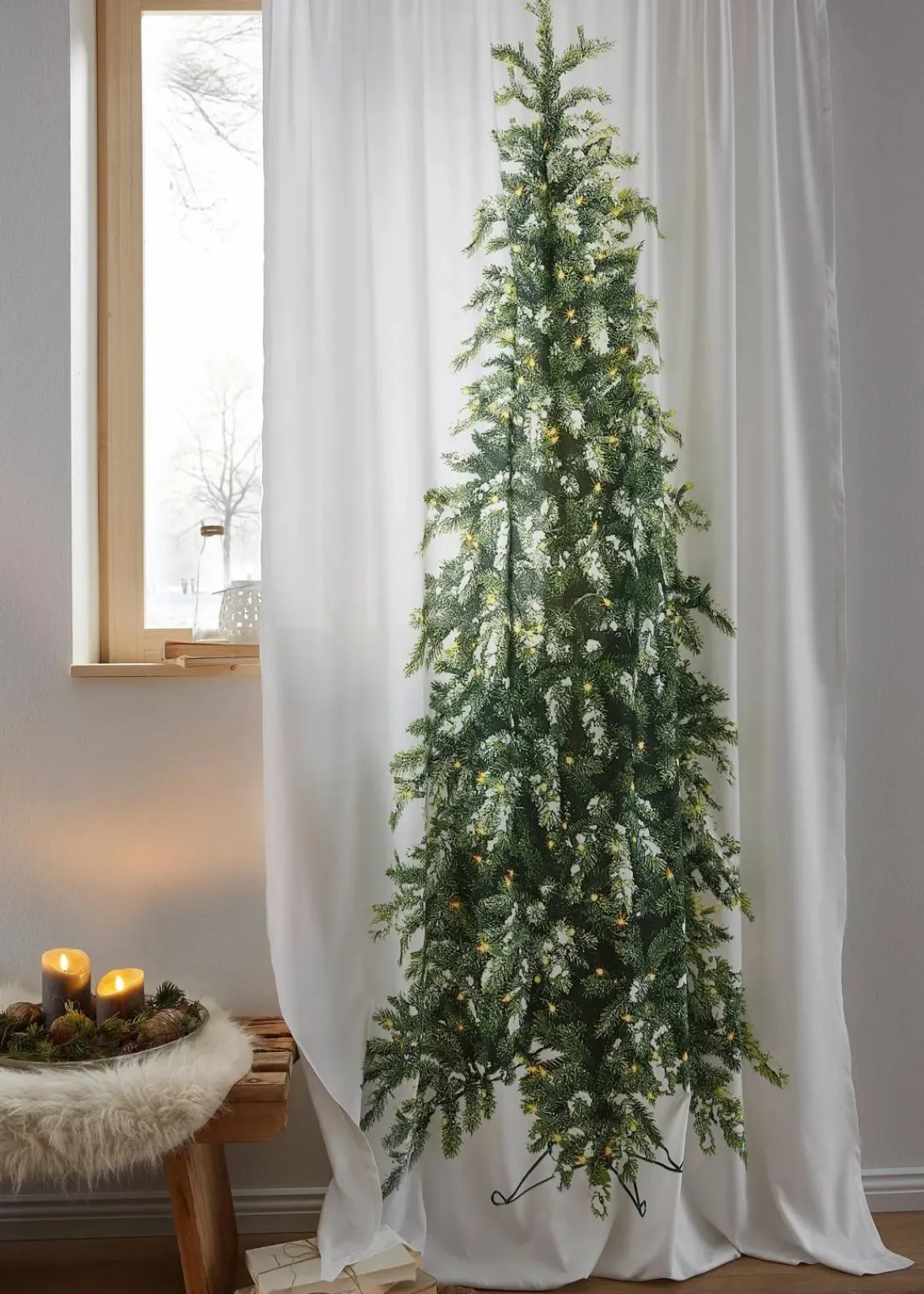 bonprix Vorhänge|Weihnachtsdeko & -Textilien·Gardinen|Vorhang mit Tannenbaum Druck (1er Pack) weiß/grün