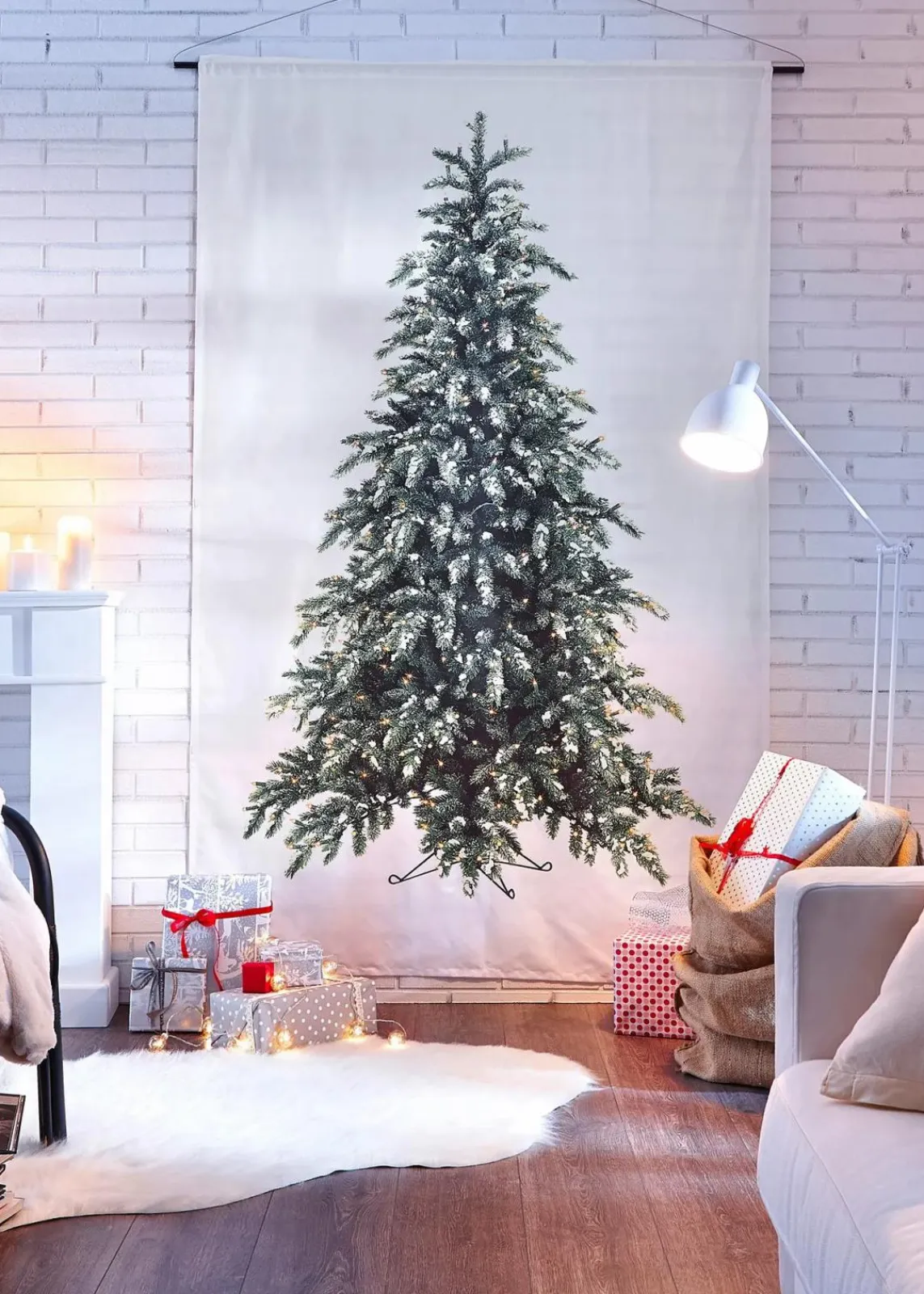 bonprix Vorhänge|Weihnachtsdeko & -Textilien·Gardinen|Vorhang mit Tannenbaum Druck (1er Pack) weiß/grün