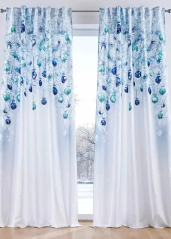 bonprix Vorhänge|Weihnachtsdeko & -Textilien·Gardinen|Vorhang mit weihnachtlichem Druck (1er Pack) weiß/blau/grün