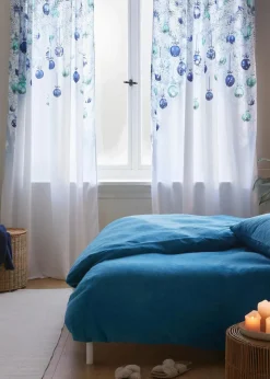 bonprix Vorhänge|Weihnachtsdeko & -Textilien·Gardinen|Vorhang mit weihnachtlichem Druck (1er Pack) weiß/blau/grün