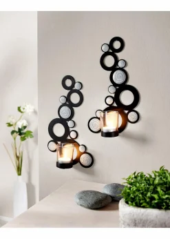 bonprix Kerzenhalter|Wanddekoration|Wandkerzenhalter mit Steinen (2-tlg.Set) schwarz/grau