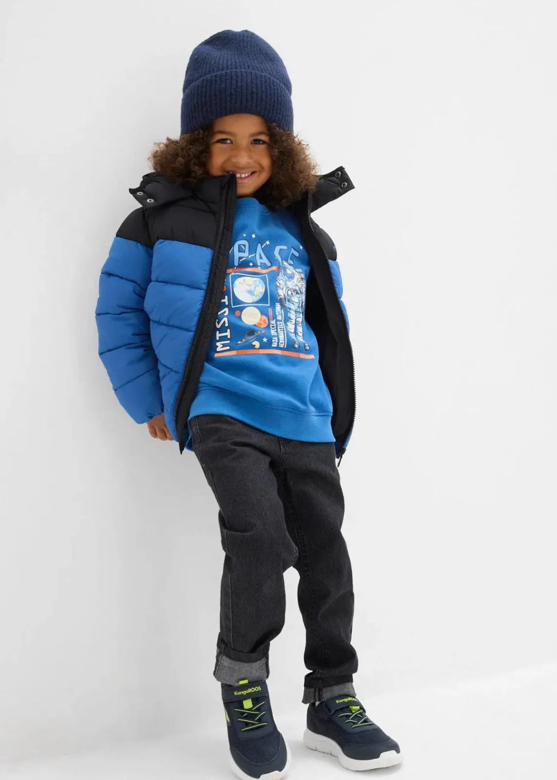 bonprix Jungen 2-8 Jahre·Jacken & Outdoor|warm gefütterte Winter-Steppjacke, wasserabweisend blau/schwarz