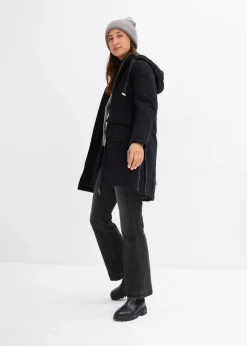 bonprix Bekleidung·Hosen|Jacken & Mäntel|warm wattierter Winterparka mit Teddyfutter in Kapuze schwarz
