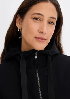 bonprix Bekleidung·Hosen|Jacken & Mäntel|warm wattierter Winterparka mit Teddyfutter in Kapuze schwarz