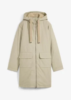 bonprix Jacken & Mäntel|Bekleidung·Hosen|warm wattierter Winterparka mit Teddyfutter in Kapuze mattschilf