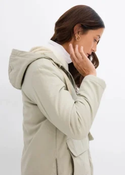 bonprix Jacken & Mäntel|Bekleidung·Hosen|warm wattierter Winterparka mit Teddyfutter in Kapuze mattschilf