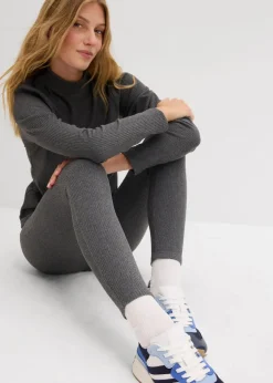 bonprix Hosen|Sportbekleidung|Warme gerippte Thermo-Leggings grau meliert meliert