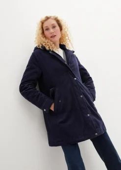 bonprix Jacken & Mäntel|Bekleidung·Hosen|Warmer Cord-Parka mit Teddy-Futter in der Kapuze, in A-Linie dunkelblau