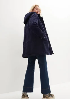 bonprix Jacken & Mäntel|Bekleidung·Hosen|Warmer Cord-Parka mit Teddy-Futter in der Kapuze, in A-Linie dunkelblau
