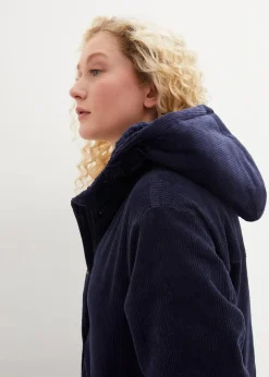 bonprix Jacken & Mäntel|Bekleidung·Hosen|Warmer Cord-Parka mit Teddy-Futter in der Kapuze, in A-Linie dunkelblau