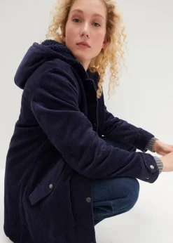 bonprix Jacken & Mäntel|Bekleidung·Hosen|Warmer Cord-Parka mit Teddy-Futter in der Kapuze, in A-Linie dunkelblau