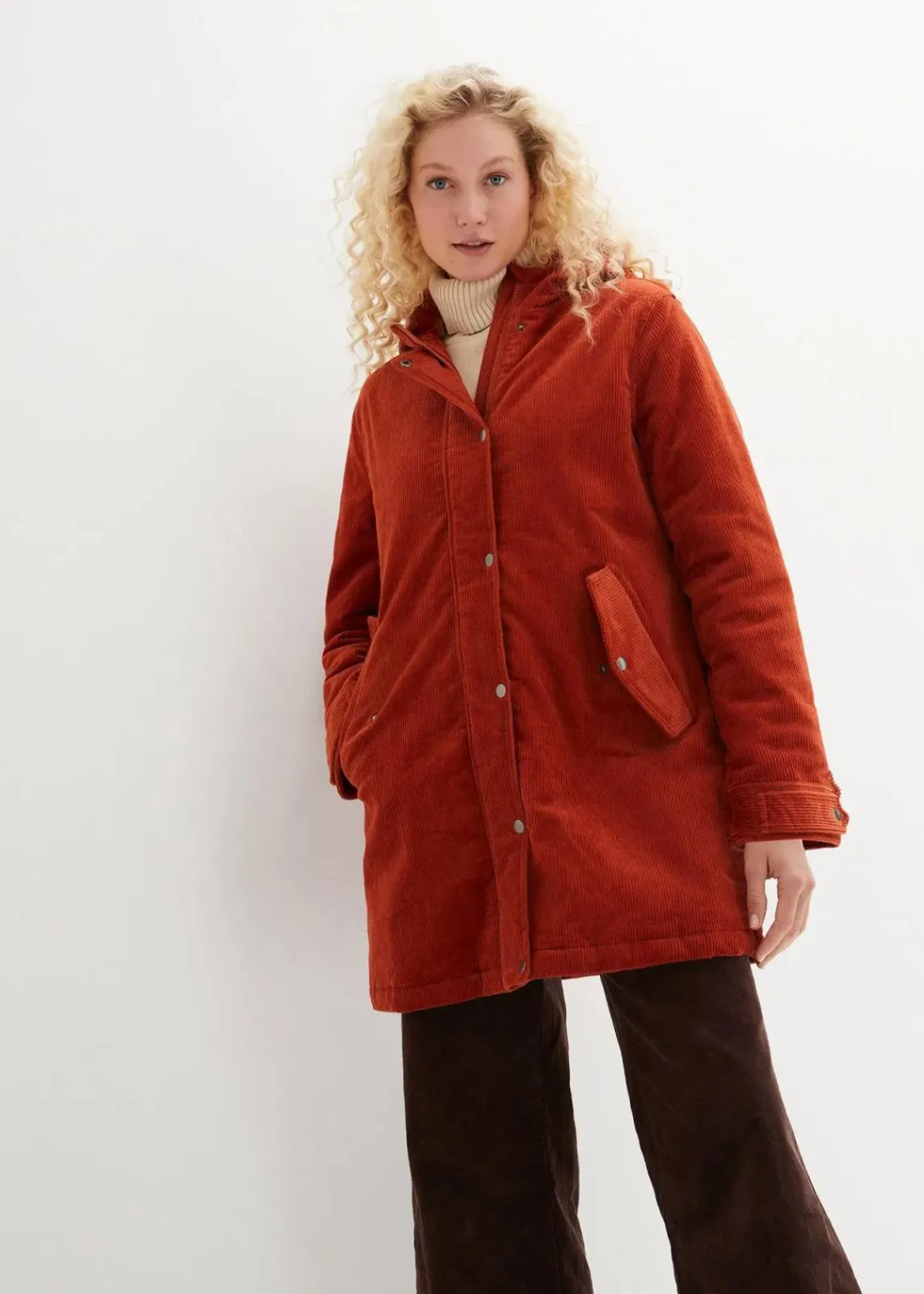Warmer Cord-Parka mit Teddy-Futter in der Kapuze, in A-Linie|bonprix Sale