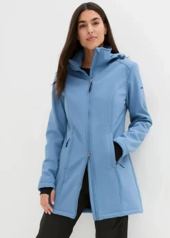 bonprix Bekleidung·Hosen|Jacken & Mäntel|wasserabweisende Funktions-Softshell-Longjacke, Kuschelfleece jeansblau