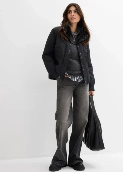 bonprix Bekleidung·Hosen|Jacken & Mäntel|Wasserabweisende Funktions-Jacke, 2in1 Optik schwarz