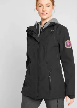 bonprix Bekleidung·Hosen|Jacken & Mäntel|wasserabweisende Softshell-Longjacke, 2 in 1-Optik schwarz