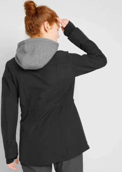 bonprix Bekleidung·Hosen|Jacken & Mäntel|wasserabweisende Softshell-Longjacke, 2 in 1-Optik schwarz